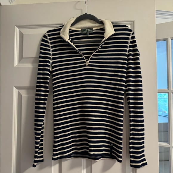 Ralph Lauren Sweaters - Ralph Lauren Active Navy and White Striped Quarter Zip Sweater, size Medium